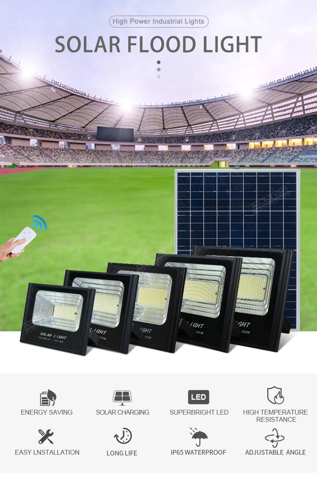 Alltop High Brightness IP65 Waterproof Aluminum 50 100 150 200 Watt Solar LED Flood Light