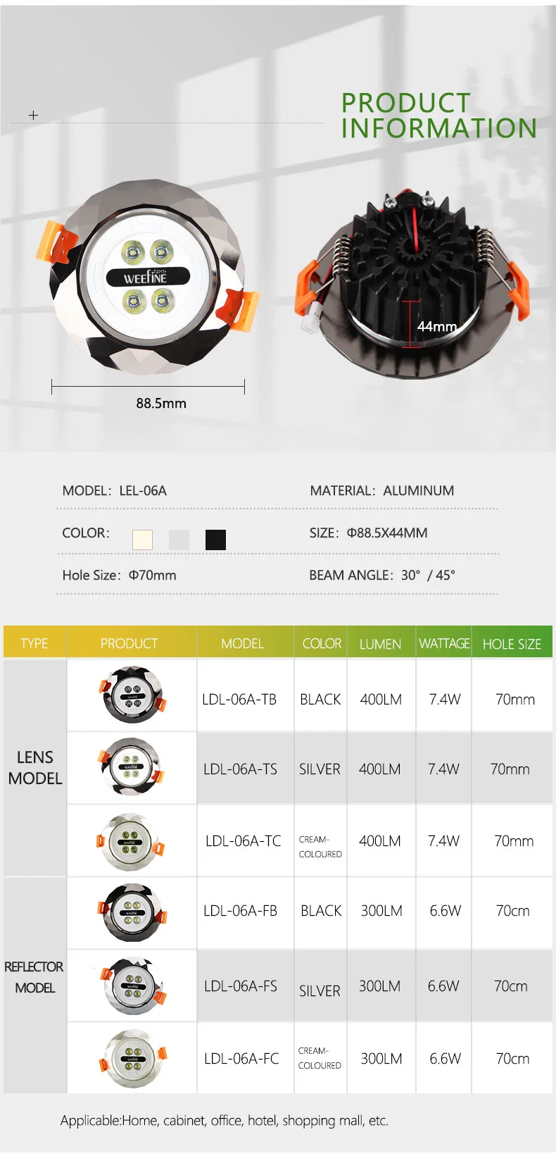 OEM/ODM Indoor 6.6W Multifunction LED Down Light for Showcase with New Design (LDL-06A-FS)