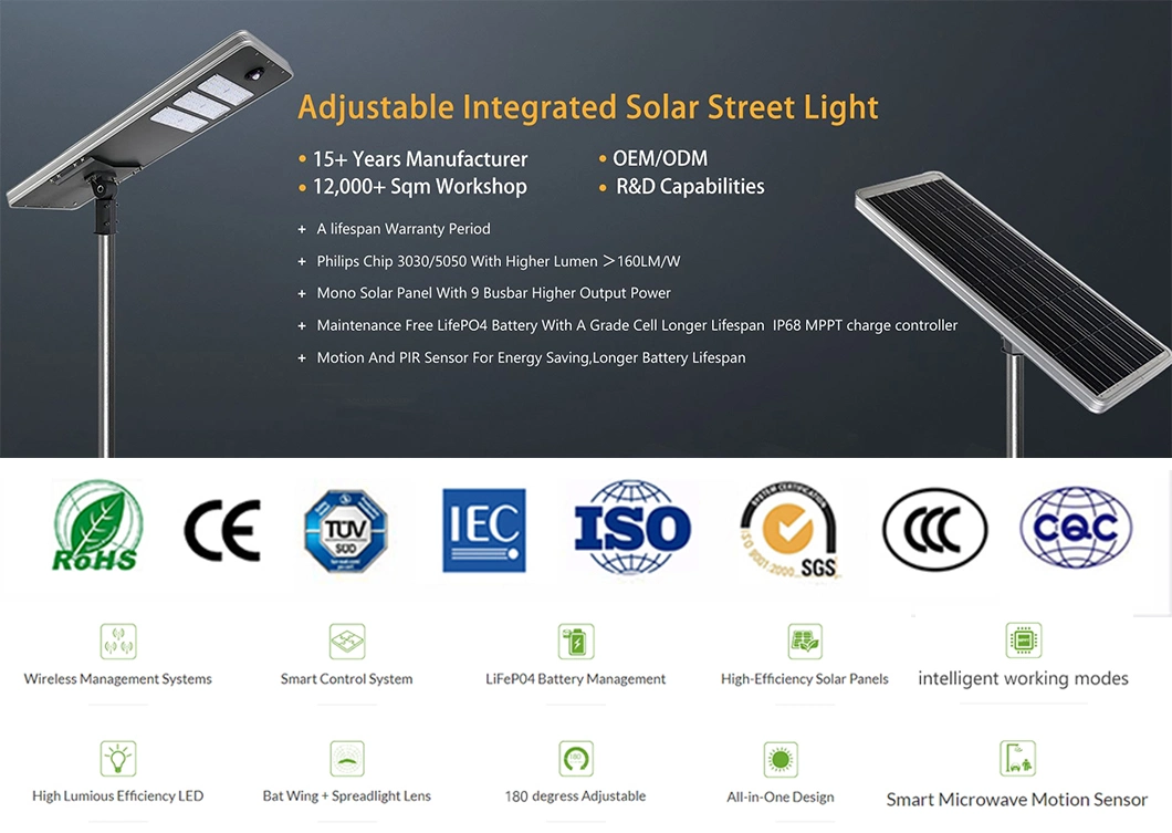 IP65 New Design with Motion Sensor Energy Saving 40W 60W 80W 120W All in One Solar Street Light