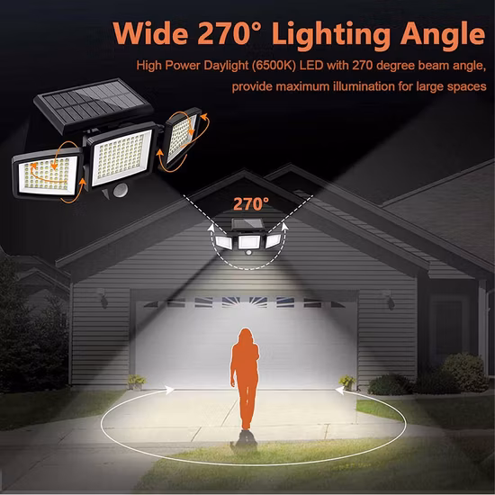 야외 벽 계단 차고용 PIR 모션 센서가 있는 태양광 LED 램프 일체형 빔 각도 조절 가능